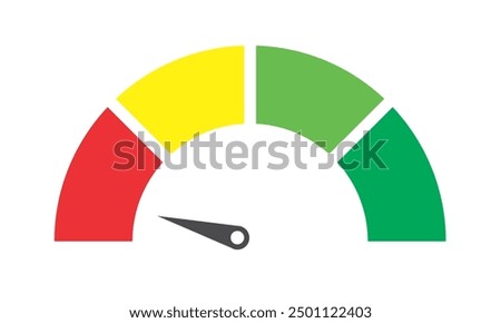 Speedometer vector, meter gauge icon, Green and red, low and high barometer, dashboard with arrows isolated on white background. Vector illustration