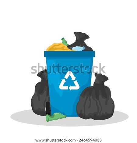 illustration of the concept of a full trash bin, pile of rubbish. vector illustration in flat style