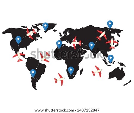 illustration of the concept of the earth and airplane routes, flat style vector illustration