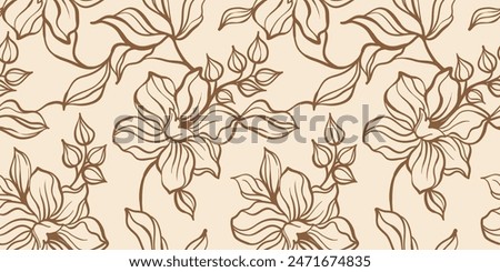 Hand drawn simple abstract flowers print. Trendy collage outline  pattern. Fashionable template for fabric design.