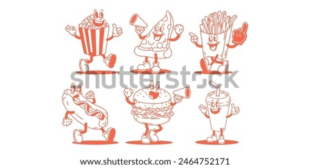 character burger hot dog pizza food cartoon