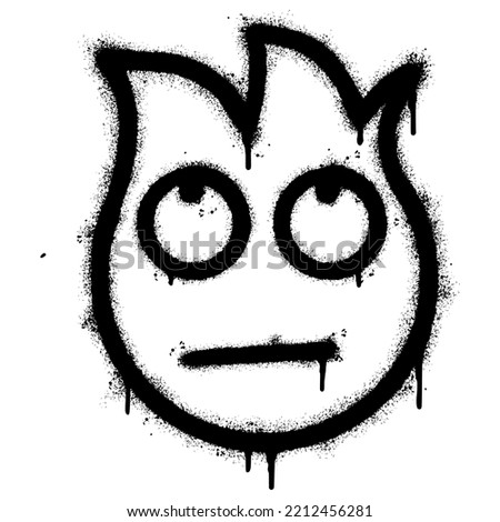Graffiti Rolling eyes Emoji isolated with a white background. graffiti Fire emoji with over spray in black over white. Vector illustration.