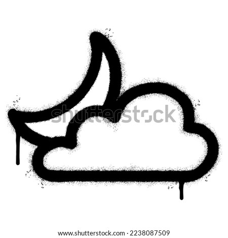 Spray Painted Graffiti Partly cloudy night icon Sprayed isolated with a white background. graffiti Partly cloudy night icon with over spray in black over white. Vector illustration.