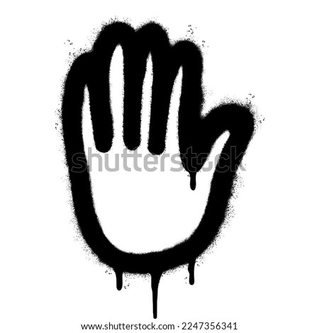 Spray Painted Graffiti Stop Hand icon Sprayed isolated with a white background. graffiti Stop Hand symbol with over spray in black over white.