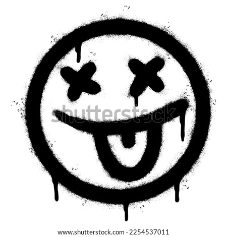 Face With Tongue Spray Painted Graffiti Face With Tongue emoticon isolated on white background.