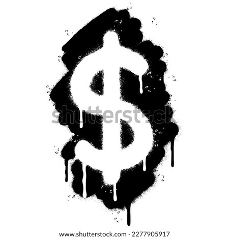 Spray Painted Graffiti dollar $ icon Sprayed isolated with a white background. graffiti bell icon with over spray in black over white. 