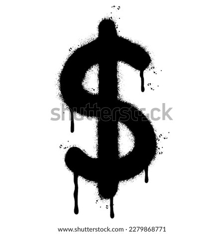 Spray Painted Graffiti dollar $ icon Sprayed isolated with a white background. graffiti bell icon with over spray in black over white. 
