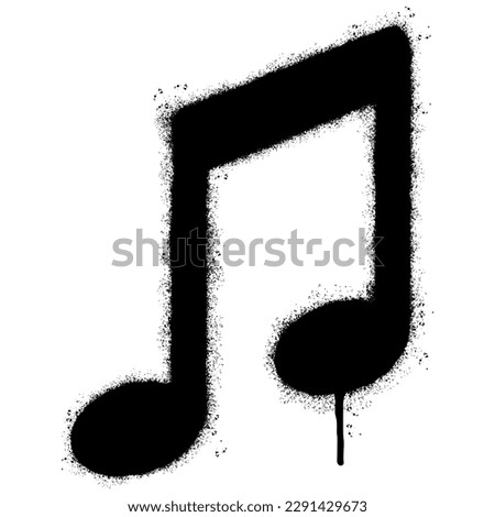 Spray Painted Graffiti slanted beamed eighth note Sprayed isolated with a white background. graffiti Note music icon with over spray in black over white.
