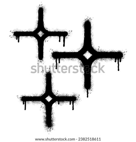 Spray Painted Graffiti stars sparkle icon icon Sprayed isolated with a white background. graffiti shining burst with over spray in black over white.