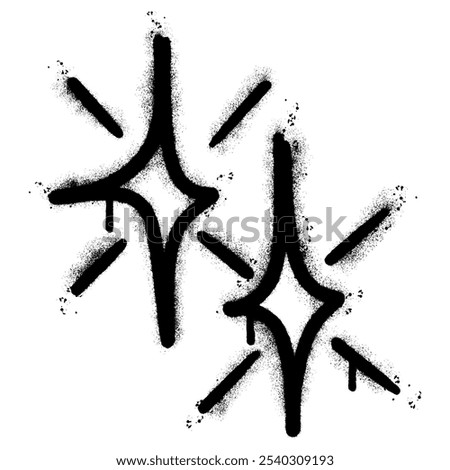 Spray Painted Graffiti stars sparkle icon Sprayed isolated with a white background. graffiti shining burst with over spray in black over white.