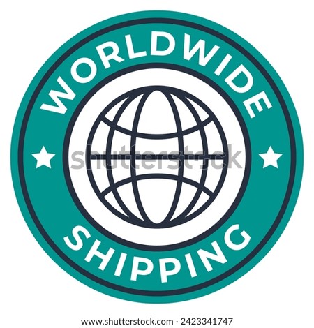 Dark Cyan Worldwide Shipping isolated stamp sticker with Globe and Stars icons vector illustration
