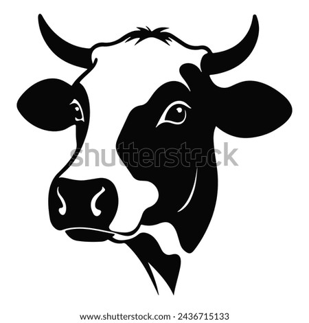 Black and White Cow Head Silhouette portrait, logo, element. Vector illustration