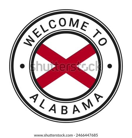 Welcome To Alabama isolated Round Sign, Stamp, Sticker with Flag vector illustration