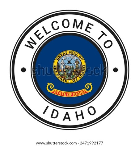 Welcome To Idaho isolated Round Sign, Stamp, Sticker with Flag vector illustration