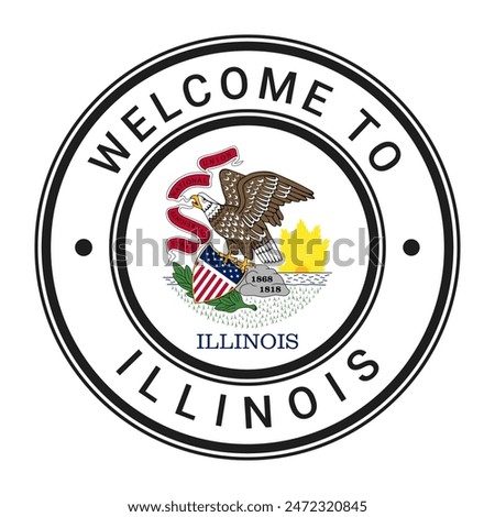 Welcome To Illinois isolated Round Sign, Stamp, Sticker with Flag vector illustration