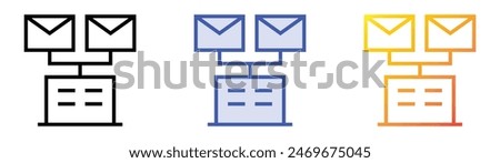 emails icon. Linear, Blue Fill and Gradient Style Design Isolated On White Background