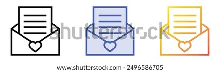 love letter icon. Linear, Blue Fill and Gradient Style Design Isolated On White Background