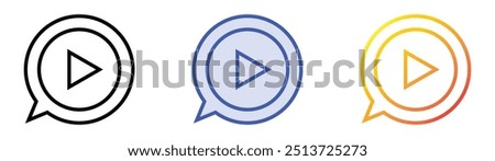 play icon. Linear, Blue Fill and Gradient Style Design Isolated On White Background