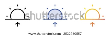 sunrise icon. Linear, Blue Fill and Gradient Style Design Isolated On White Background