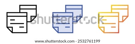 sticky notes icon. Linear, Blue Fill and Gradient Style Design Isolated On White Background