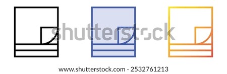 sticky note icon. Linear, Blue Fill and Gradient Style Design Isolated On White Background