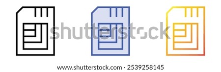 sim card icon. Linear, Blue Fill and Gradient Style Design Isolated On White Background