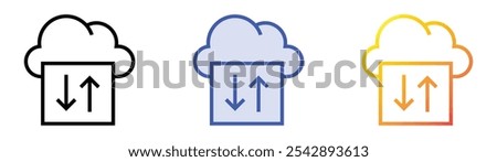 uploading icon. Linear, Blue Fill and Gradient Style Design Isolated On White Background