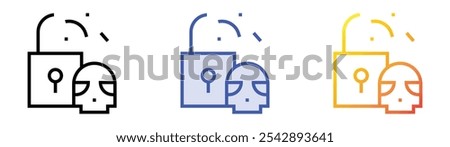 unlock icon. Linear, Blue Fill and Gradient Style Design Isolated On White Background