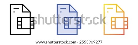 video file icon. Linear, Blue Fill and Gradient Style Design Isolated On White Background