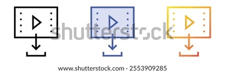 video player icon. Linear, Blue Fill and Gradient Style Design Isolated On White Background