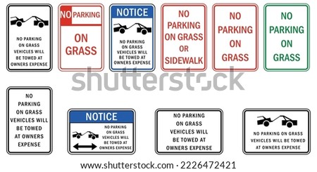 Parking sign and label no parking on grass set vector