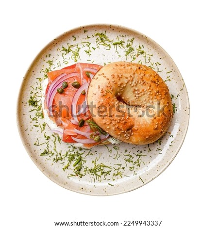 Similar – Image, Stock Photo Delicious salmon bagel on plate in kitchen