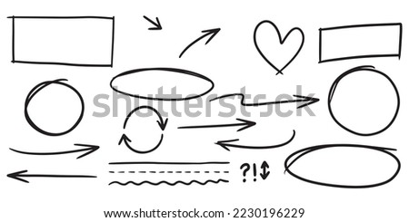 Doodle sketch style of Hand drawn lines, Arrows, circles and curves vector illustration for concept design.