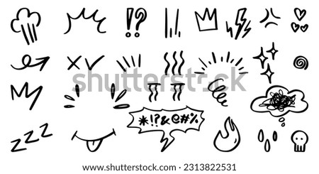 set of Hand drawn doodle expression sign for concept design isolated on white background. vector illustration.