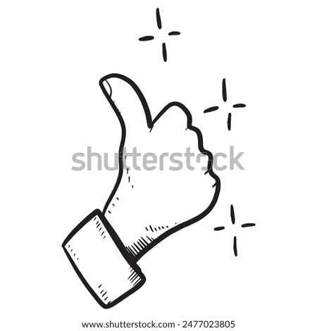 Doodle sketch style of thumb up hand gesture vector illustration for concept design.