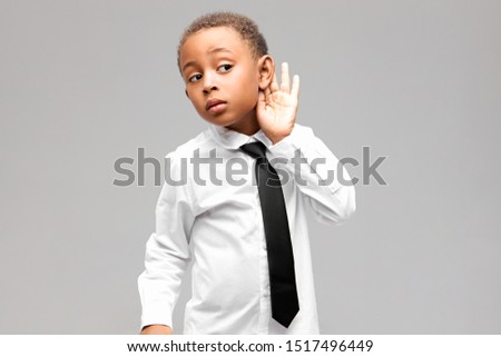 Image, Stock Photo Black child listening to music