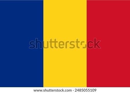 The national flag of Romania is tricolor, with the vertical stripes, starting from the lance, blue, yellow and red. It has a 2.3 width to length ratio. Vector