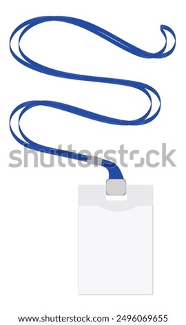 Employee ID badges with blue lanyard, blank, with copy space