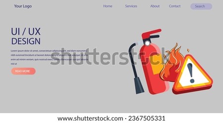 Fire service web banner with fire fighting equipment.