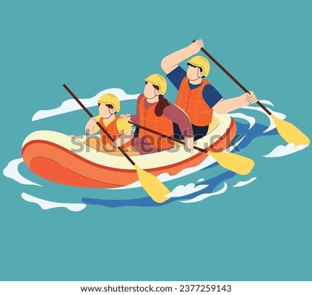  spending active holidays rafting on inflatable boat flat vector illustration