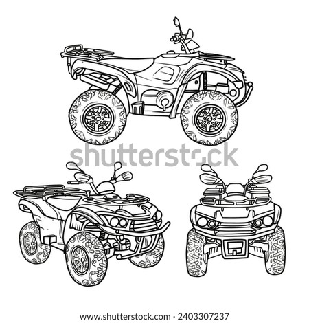 Template vector ATV quad bike, sport extreme adventure in different positions isolated on a white background. Vector illustration