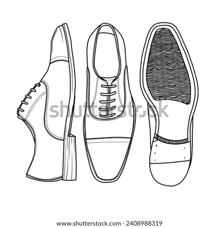 Vector Illustration Men's formal leather shoes hand drawn collection, doodle vector sketch illustration, various view, suitable for your leather shoes design, isolated on white background