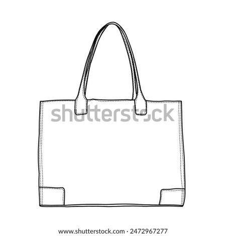 Tote Bag for Women Top Handle Satchel Purse Oversized Shoulder Handbag Line art, Suitable for your custom women handbags design, outline vector doodle illustration front view, isolated on white