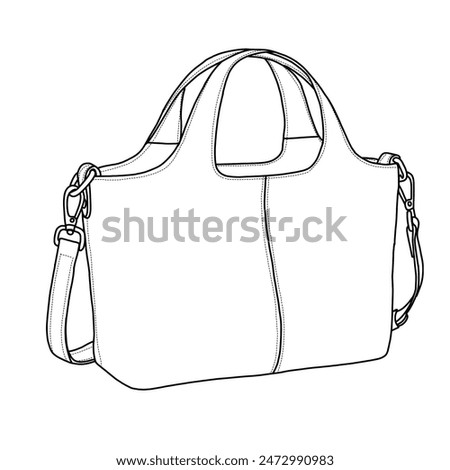 Purses and Handbags for Women Cross body Shoulder Tote Bag Soft Satchel Top Handle Line art, outline vector doodle illustration various view, isolated on white background