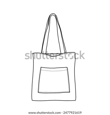 Tote Bag with Zip, Shoulder Bag Women's Handbags Large Capacity Shopping Bag Line art, outline vector doodle illustration front view, isolated on white background