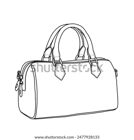 Top Handle Bags for Women, Tote Bag Satchel Handbags Shoulder Bag Line art, outline vector doodle illustration front view, isolated on white background