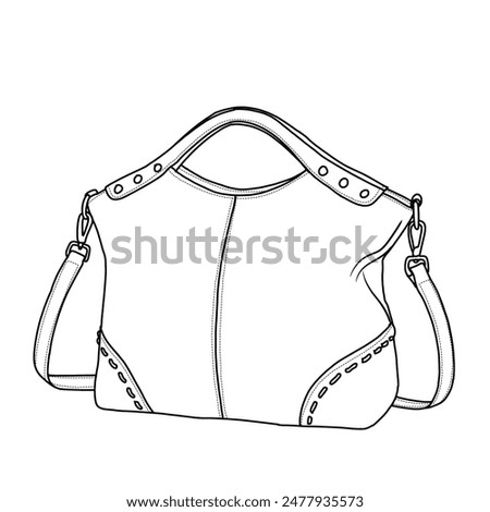 Purses for Women Satchel Bag, Top Handle Cross body Bag Hobo Handbags Line art, outline vector doodle illustration front view, isolated on white background