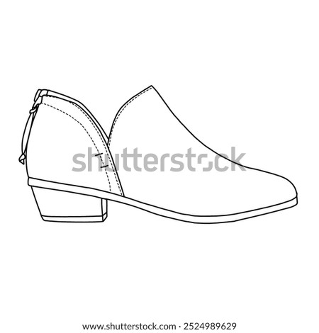 Women's Zipper Booties Heel Ankle Boots Buckle Strap Shoes Line art, Technical sketch hand drawing outline vector doodle illustration side view isolated on white background