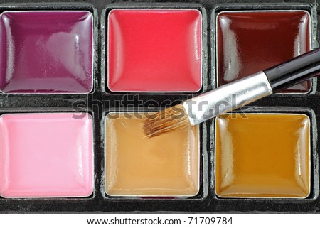 Six colors of creamy lip gloss and brush.