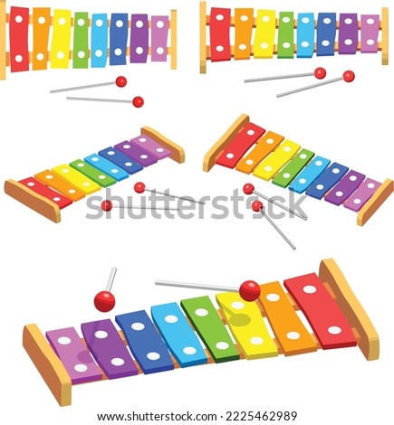 Cute and colorful xylophone toy isolated and viewed in different angles.